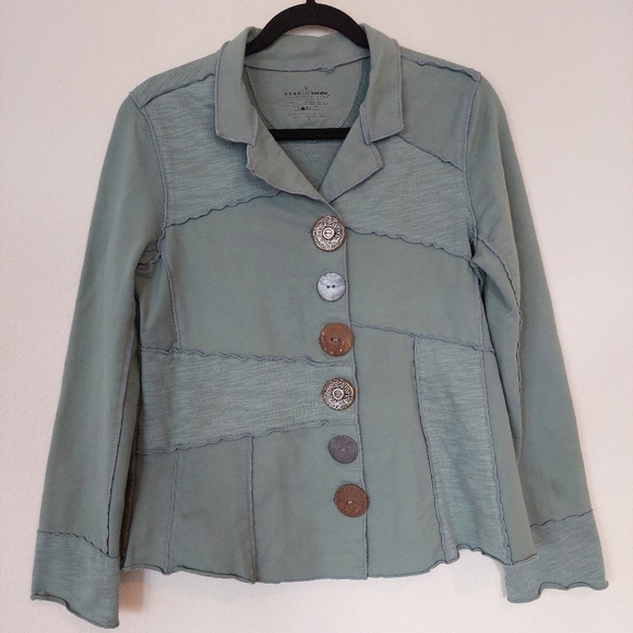 Neon Buddha Patchwork Seamed Big Button Jacket Size Small - Picture 1 of 8
